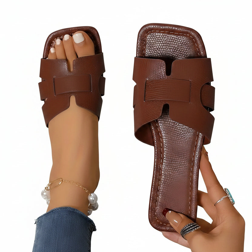 Sandales coulissantes plates de couleur unie pour femmes
