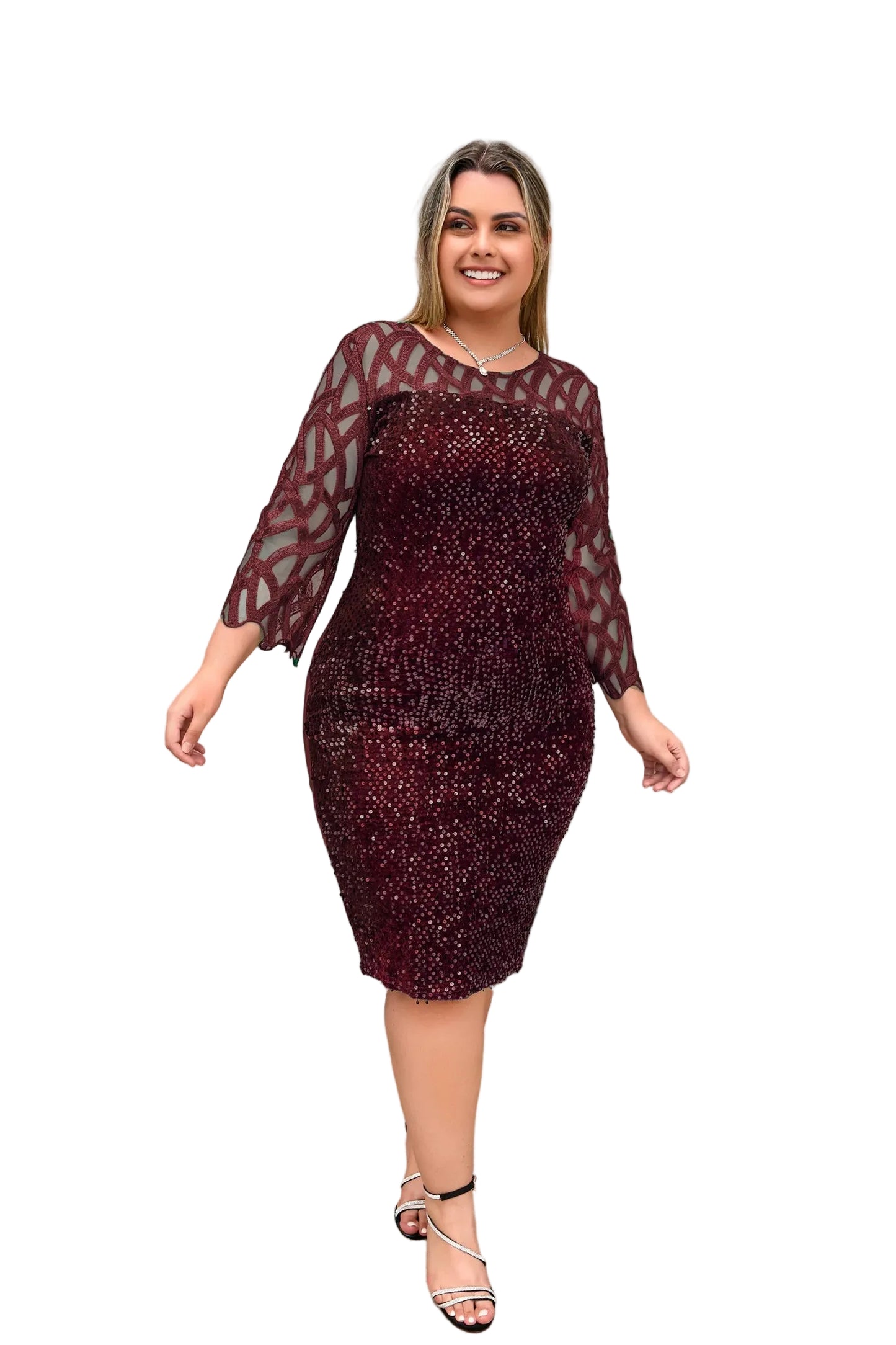 Robe grande taille à col rond avec fermeture éclair cachée