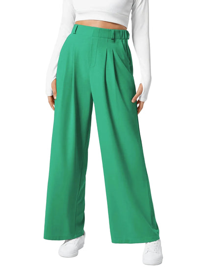Pantalon plaid femme taille haute – coupe large effet minceur avec poches, style casual