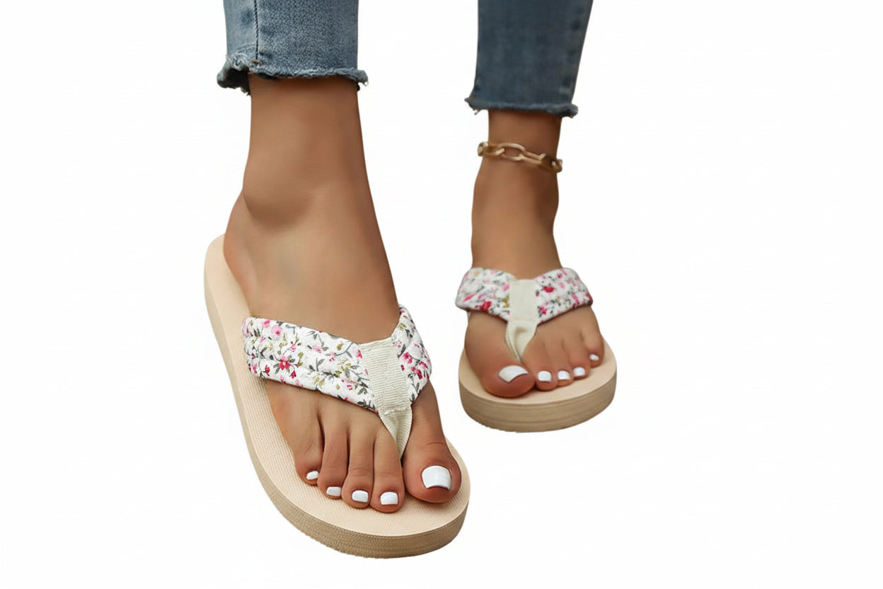 Tongs antidérapantes pour femme, style floral, sandale d'été
