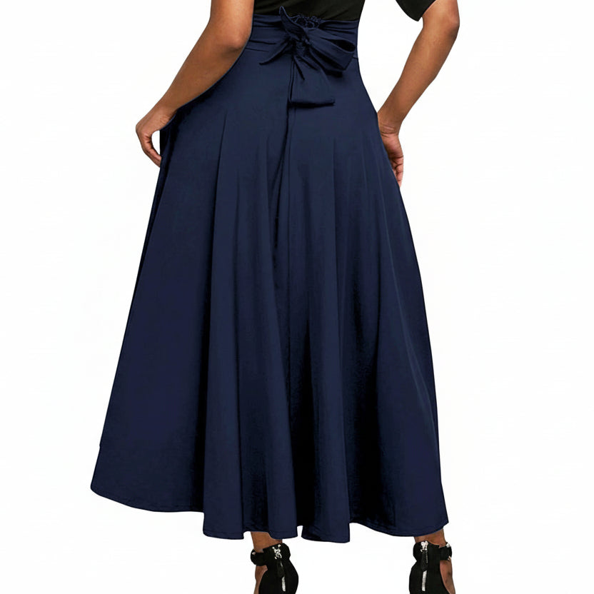Jupe Trapèze Taille Haute Élastique Femme – Couleur Unie Élégante