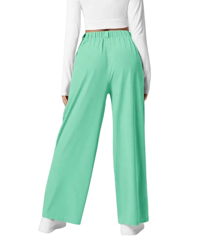 Pantalon plaid femme taille haute – coupe large effet minceur avec poches, style casual