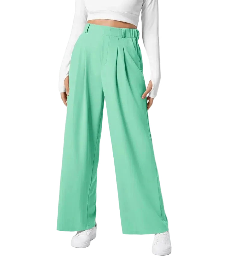 Pantalon plaid femme taille haute – coupe large effet minceur avec poches, style casual