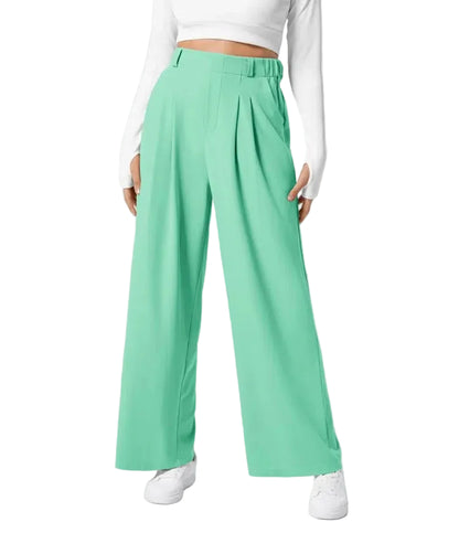 Pantalon plaid femme taille haute – coupe large effet minceur avec poches, style casual