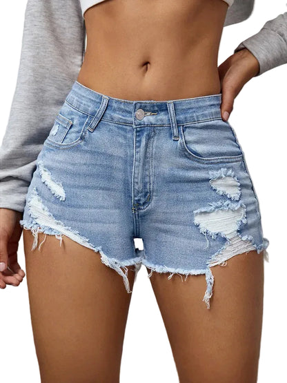 Short en jean déchiré taille haute pour femmes, coupe ample et lâche