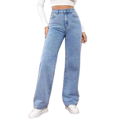 Jeans taille haute à jambe droite pour femmes, coupe décontractée et ample