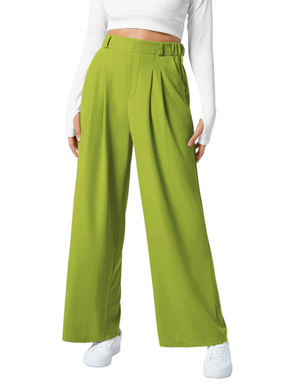 Pantalon plaid femme taille haute – coupe large effet minceur avec poches, style casual