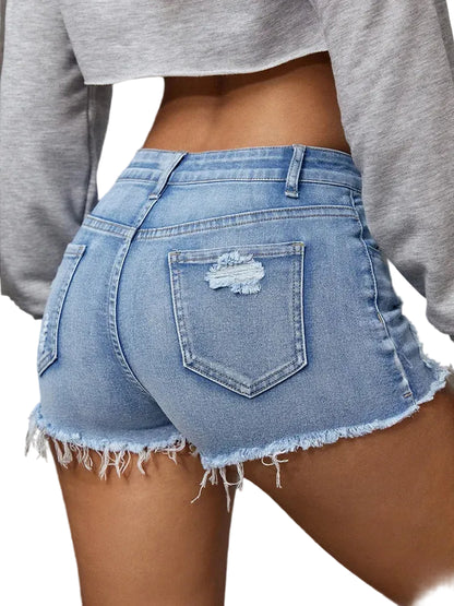 Short en jean déchiré taille haute pour femmes, coupe ample et lâche