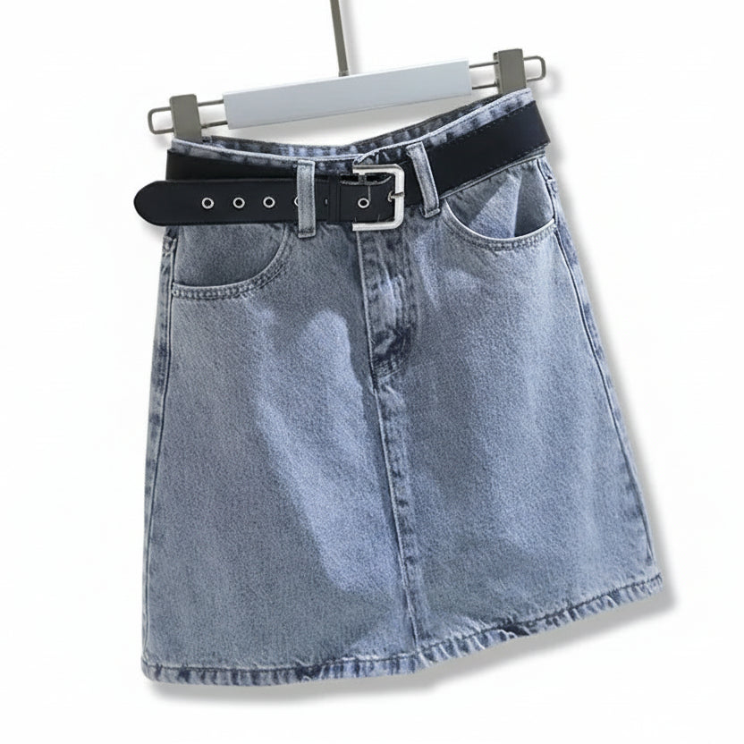 Mini Jupe en Jean Taille Haute Évasée Femme – Style Décontracté