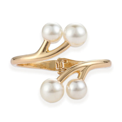 Bracelet Manchette Luxe – Métal doré & perles