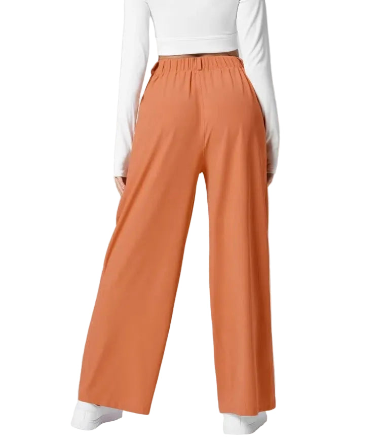 Pantalon plaid femme taille haute – coupe large effet minceur avec poches, style casual