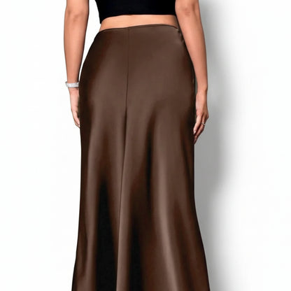 Jupe Midi Trapèze en Satin Effet Soie – Taille Haute Queue de Sirène Femme