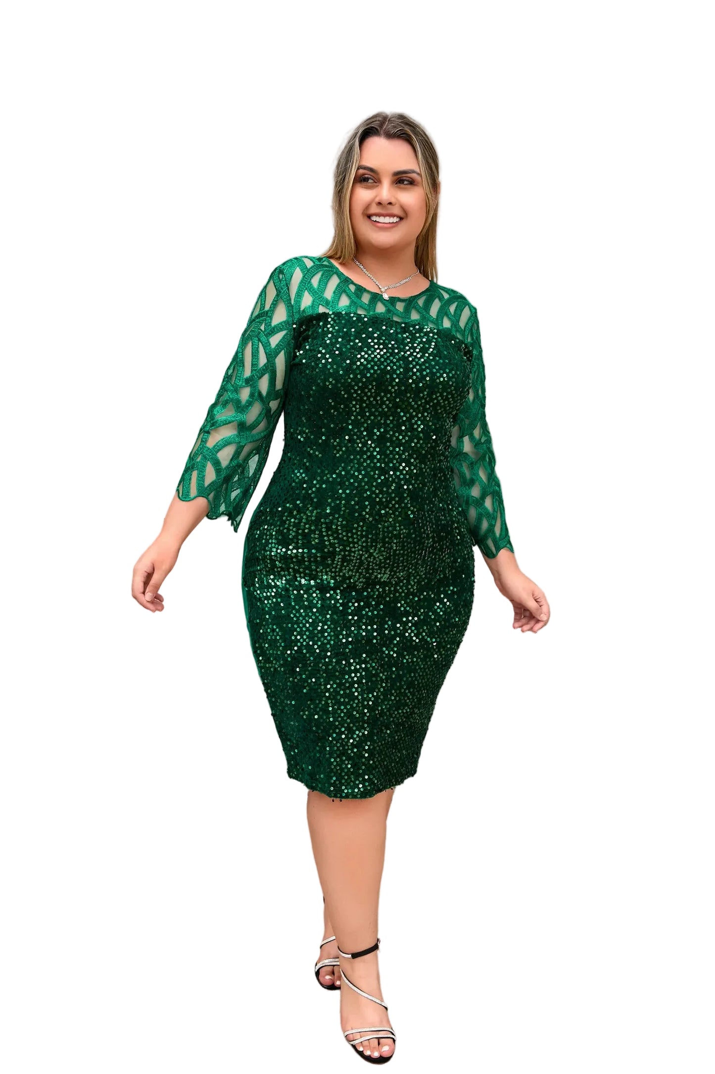 Robe grande taille à col rond avec fermeture éclair cachée