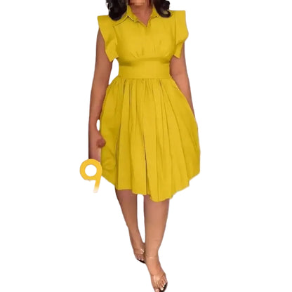 Robe midi femme unie sans manches – légère et élégante printemps-été