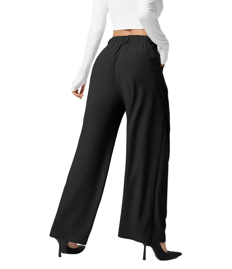Pantalon plaid femme taille haute – coupe large effet minceur avec poches, style casual
