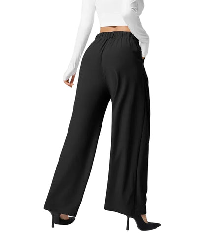 Pantalon plaid femme taille haute – coupe large effet minceur avec poches, style casual