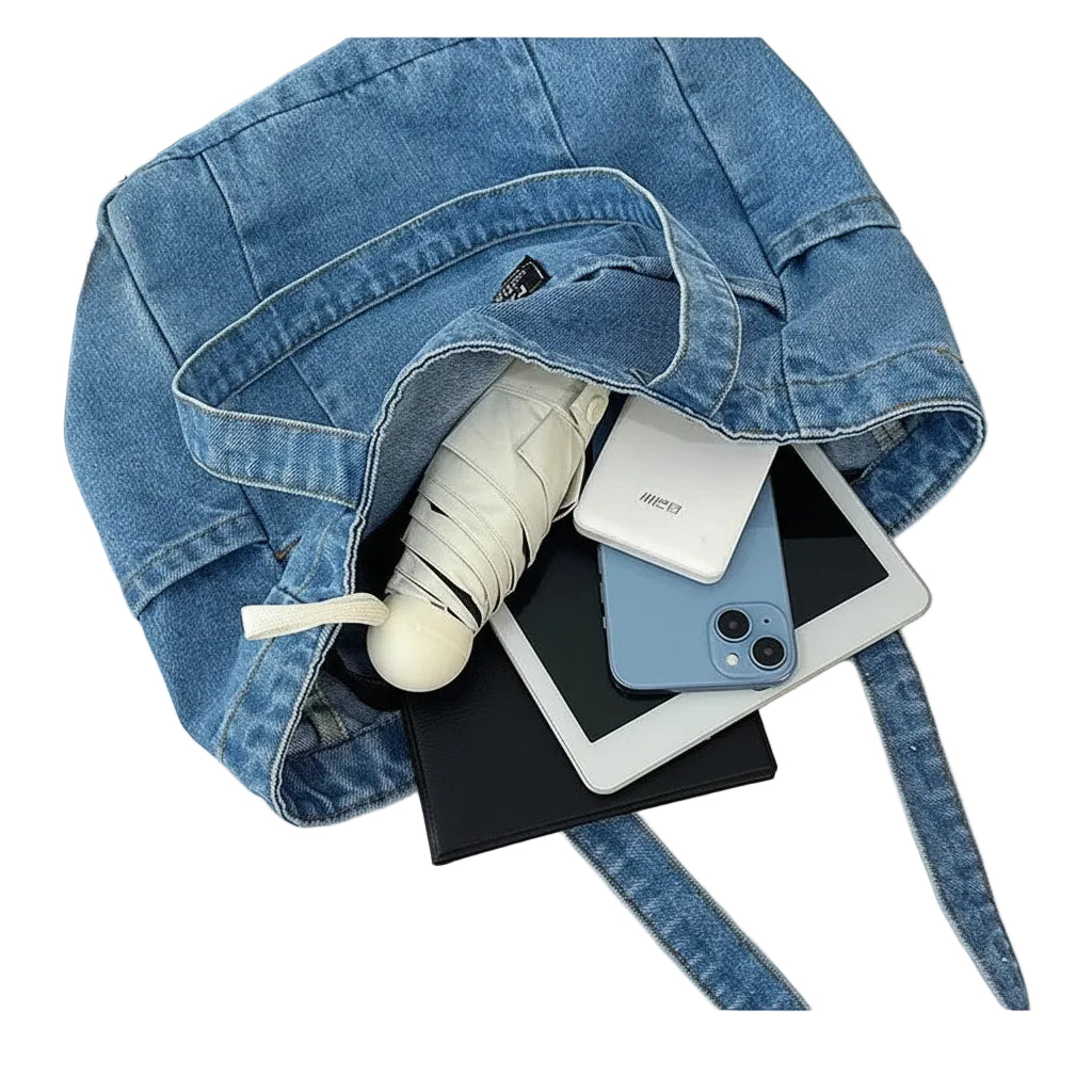 Sac fourre-tout en denim grande capacité – style urbain polyvalent