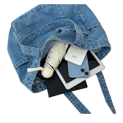 Sac fourre-tout en denim grande capacité – style urbain polyvalent