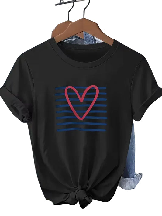T-shirt unisexe Sweet Heart à rayures tendance