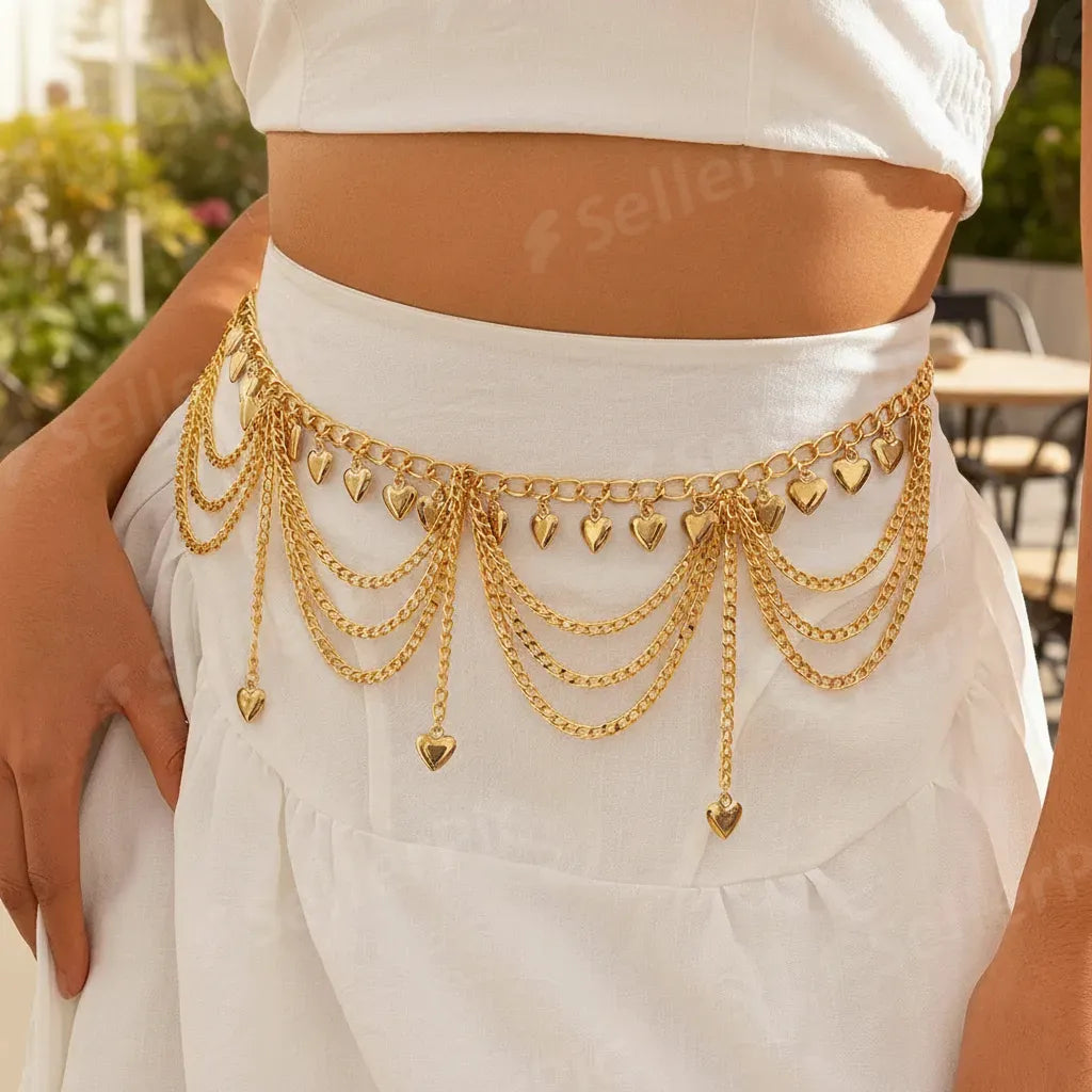 Ceinture chaîne avec pampilles de perles